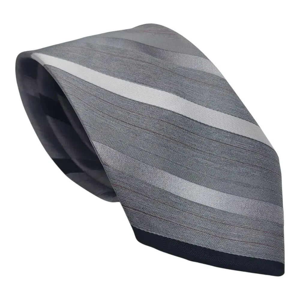 Surrey Tie Mens One Size Gray Striped Woven Poly Silk Classic Necktie Made USA